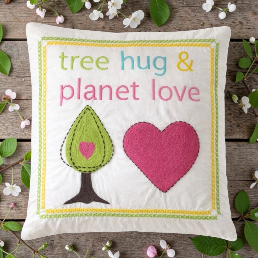 Pottery Barn Teen Pillow Cover Tree Hug Planet Love Organic‎ Cotton PBT Colorful